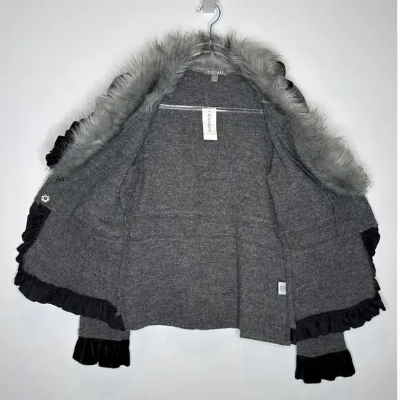 Vintage 2000s Roz & Ali Gray Faux Fur Collar Wool Blazer NWT size small - Picture 7 of 14